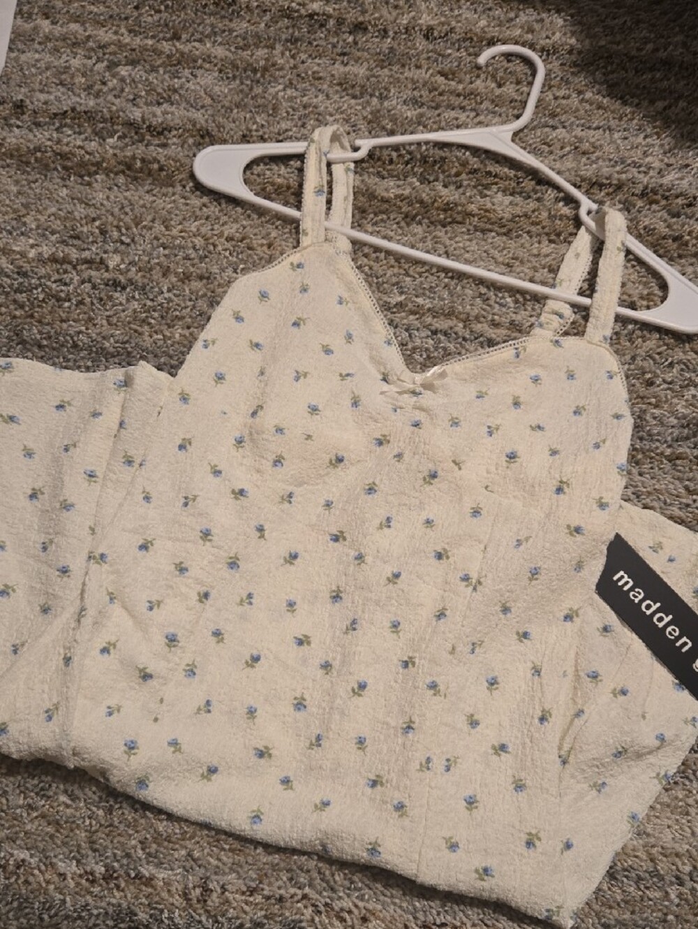 Madden Girl Cream Slip Dress with Blue Floral Print - Picture 2 of 7